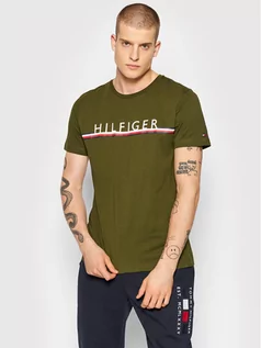 Koszulki męskie - Tommy Hilfiger T-Shirt Corp Stripe MW0MW20153 Zielony Regular Fit - grafika 1