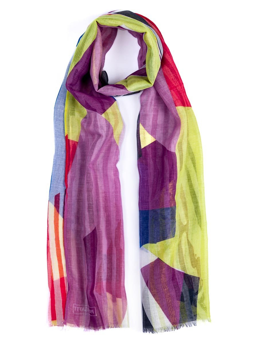 Damski szalik lekki graficzny nadruk fioletowy Passigatti