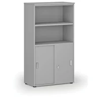 Szafy biurowe - Szafa biurowa kombinowana PRIMO GRAY, drzwi przesuwne na 2 poziomach, 1434 x 800 x 420 mm, szary - miniaturka - grafika 1