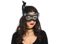 Dodatki do strojów karnawałowych - Maska karnawałowa czarna z pająkiem - 1 szt. - miniaturka - grafika 1