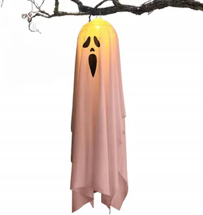 WISZĄCY DUCH HALLOWEEN ŚWIECĄCY DUSZEK DEKORACDJA 90CM OZDOBA BIAŁY - Halloween - miniaturka - grafika 1