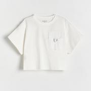 Koszulki dla dziewczynek - Reserved - T-shirt z kieszenią - Kremowy - miniaturka - grafika 1
