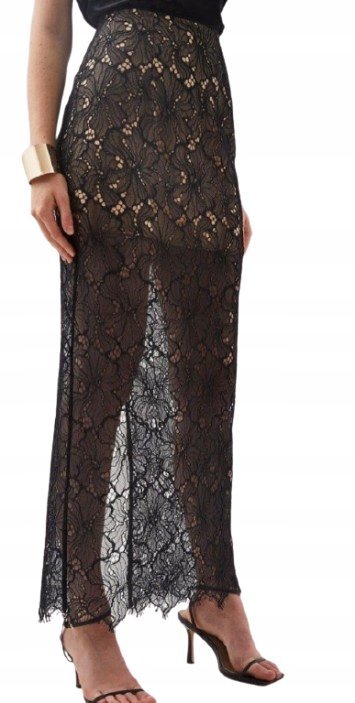 KAREN MILLEN TALL CZARNA DŁUGA SPÓDNICA Z KORONKI 36 B1C