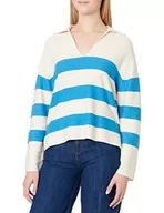 Swetry damskie - TOM TAILOR Damski Sweter z kołnierzem polo 1032599, 30190 - Blue Large Knit Stripe, M - miniaturka - grafika 1
