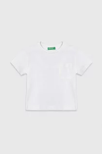 Koszulki dla chłopców - United Colors of Benetton t-shirt bawełniany dziecięcy kolor biały gładki - grafika 1
