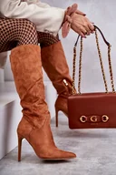 Kozaki damskie - Kozaki Klasyczne Zamsz Szpilka Camel Ameya - Zazoo - miniaturka - grafika 1