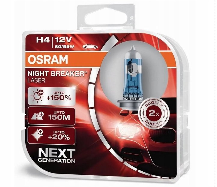 Żarówka Osram H4 12V 60/55W NIGHT BREAKER Laser 150% 2 szt