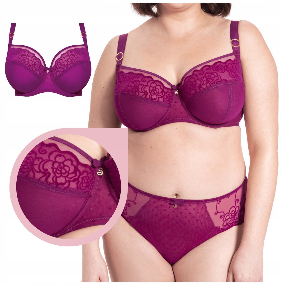 Samanta Ellen A911 biustonosz miękki fuksja soft flok groszki stanik - 70I