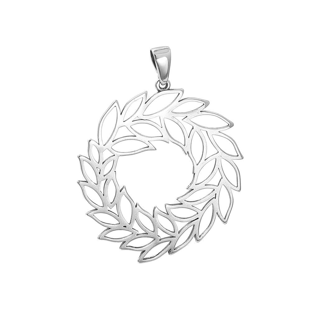 Srebrny wisiorek zawieszka na łańcuszek duża okrągła ażurowa liść pr 925