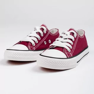 Buty dla dziewczynek - Bordowe młodzieżowe trampki sznurowane Shelovet czerwone - grafika 1