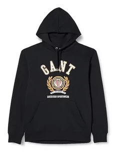 GANT Męska bluza z kapturem Crest Sweat, czarny, XXL - Bluzy męskie - miniaturka - grafika 1