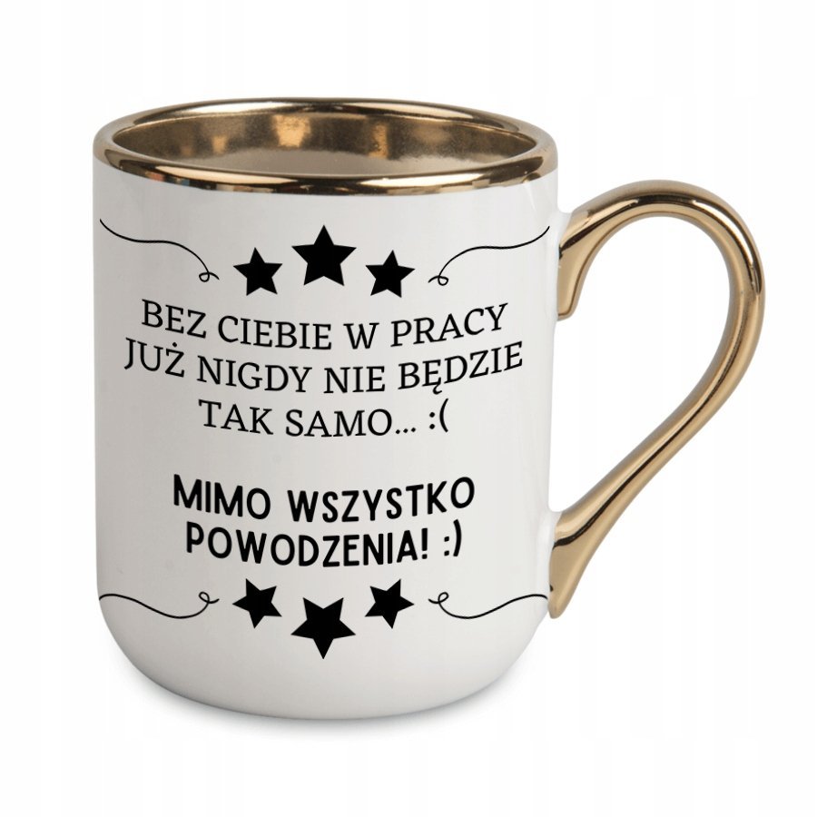 KUBEK NA POŻEGNANIE ODEJŚCIE KOLEŻANKI KOLEGI Z PRACY BIURA GRAWER ZŁOTY