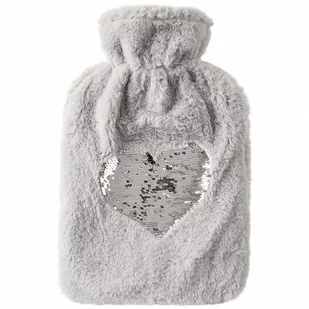 Termofor gumowy w pluszowym pokrowcu szary serce 1,6 l 33x21 cm kod: O-830639 + Sprawdź na SuperWnetrze.pl - Termofory - miniaturka - grafika 1