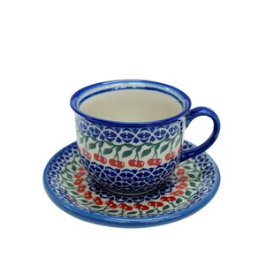 Ceramiczna filiżanka ze spodkiem Ceramika Bolesławiec - Filiżanki - miniaturka - grafika 1
