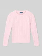 Swetry dla dziewczynek - Sweter z dzianiny z wyhaftowanym logo - miniaturka - grafika 1