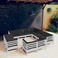Meble ogrodowe - 11-cz zestaw wypoczynkowy do ogrodu, poduszki, biały, sosnowy Lumarko - miniaturka - grafika 1