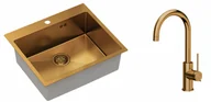 Zlewozmywaki z baterią - Quadron Zlewozmywak stalowy jednokomorowy 55*48*20 cm RUSSEL 110 kolor miedziany z baterią JODIE Q LINE SLIM - miniaturka - grafika 1