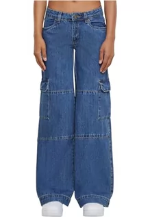 Spodnie damskie - Urban Classics Damskie spodnie damskie z niskim stanem, cargo denim mid Indigo Washed 28, Mid Indigo Washed, 28 - grafika 1
