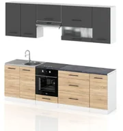 Meble kuchenne - Meble Kuchenne Szare Z Drewnem Kuchnia Marocco 2.6m Modułowa Szary Sonoma - miniaturka - grafika 1