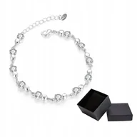 Bransoletki - Bransoletka Damska Srebrna Łańcuszki Kuleczki Kryształki Cienka Delikatna - miniaturka - grafika 1