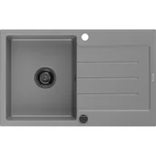 Zlewozmywaki - Mexen Bruno zlewozmywak granitowy 1-komorowy z ociekaczem 795 x 495 mm, szary, syfon czarny - miniaturka - grafika 1