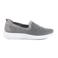 Slip on damskie - Szare materiałowe buty wsuwane slip on z ćwiekami T.Sokolski - miniaturka - grafika 1