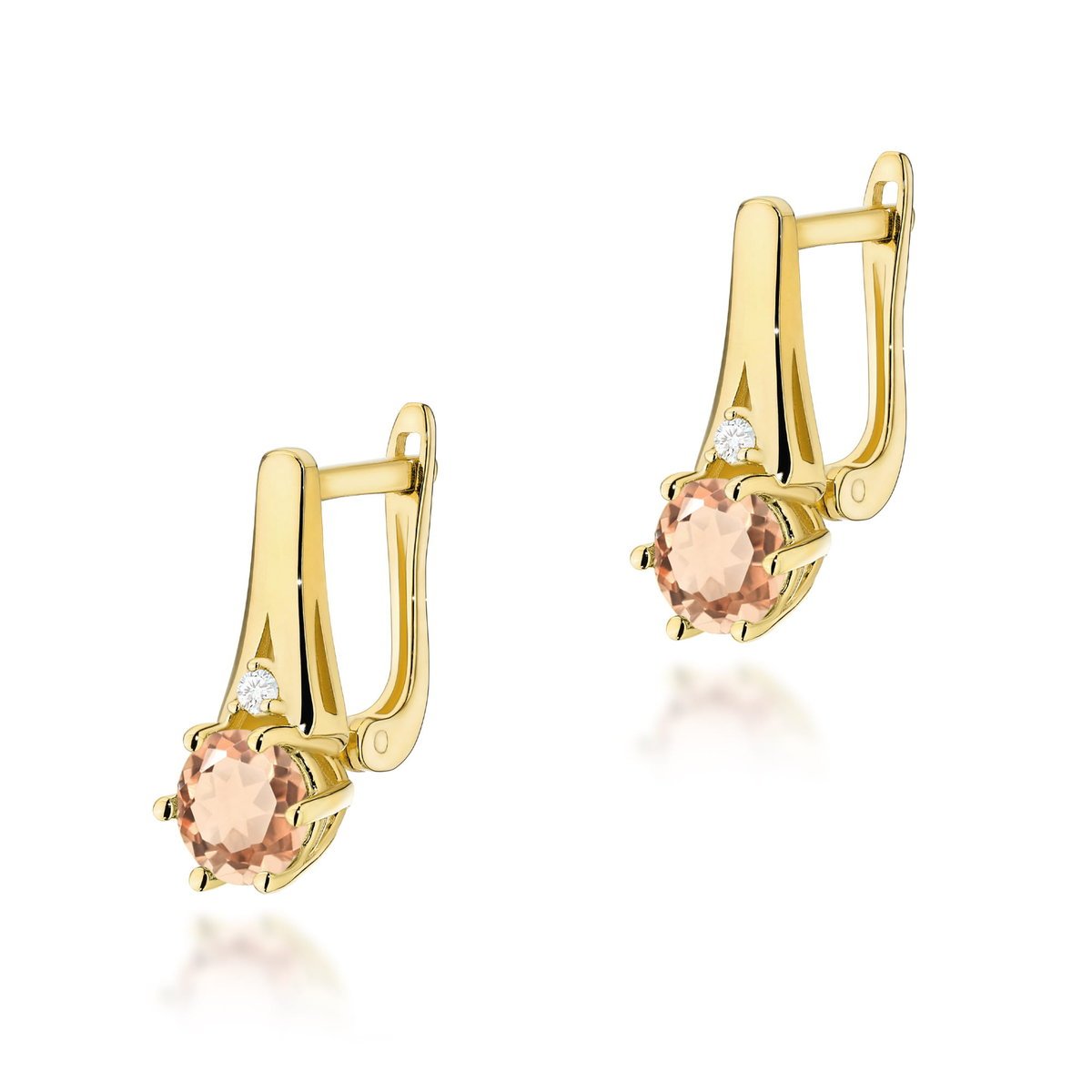 Złote kolczyki K0572 Morganit 2 x 0,40ct żółte złoto pr. 585