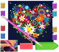 Zabawki kreatywne - Haft diamentowy OBRAZ duży 30x30 KWIECISTE SERCE zabawki kreatywne plastyczne - miniaturka - grafika 1