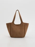 Torebki damskie - Reserved - Torebka shopper z imitacji zamszu - beżowy - miniaturka - grafika 1
