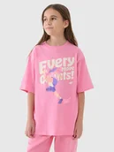 Koszulki dla dziewczynek - 4F T-shirt oversize z nadrukiem dziewczęcy - różowy 158 (12-13 lat) - miniaturka - grafika 1