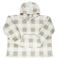 Bluzy damskie - Bluza ocieplana długa/snuddie w kratę beżowa/biała - miniaturka - grafika 1