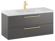 Szafki łazienkowe - Szafka Wisząca Z Umywalką RON 100 cm - Titan Mat - Uchwyty Złote Szczotkowane - miniaturka - grafika 1
