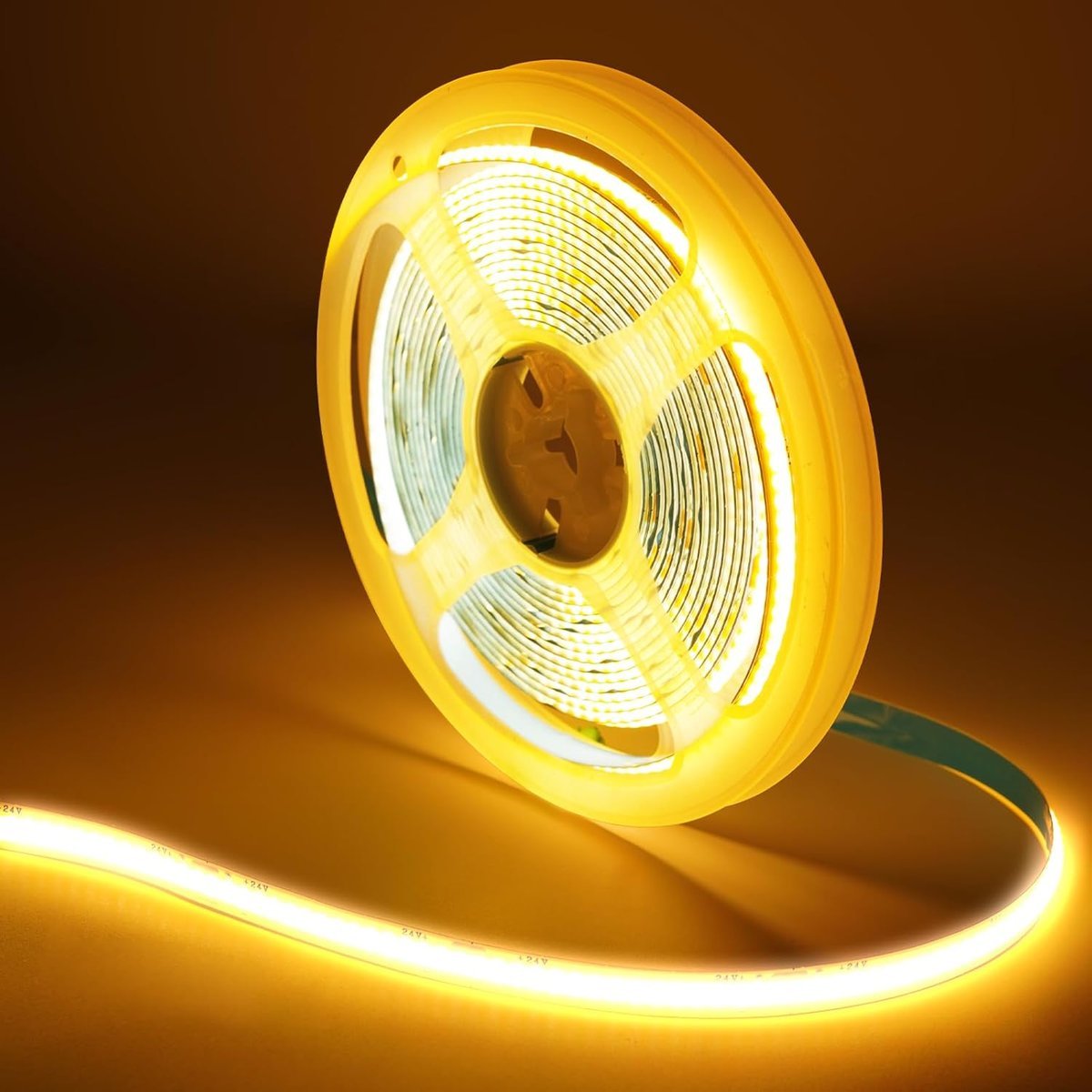 Taśma LED COB 6M, samoprzylepna 24V Taśma LED Ciepła biel 2700K Taśma świetlna LED Szerokość 8mm Z pilotem RF 320LEDs/m Elastyczne taśmy LED do deko..