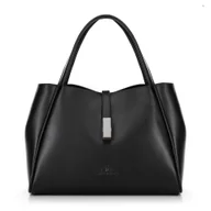 Torebki damskie - Damski kuferek skórzany z wyjmowaną saszetką czarno - srebrny - miniaturka - grafika 1