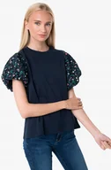 Bluzki damskie - PEPE JEANS BLUZKA GRANATOWA Z BUFKAMI S 1Z0A3_E* T4A - miniaturka - grafika 1