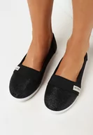 Trampki damskie - Czarne Tenisówki na Płaskiej Podeszwie z Elastyczną Cholewką z Metaliczną Nitką Kathle - miniaturka - grafika 1