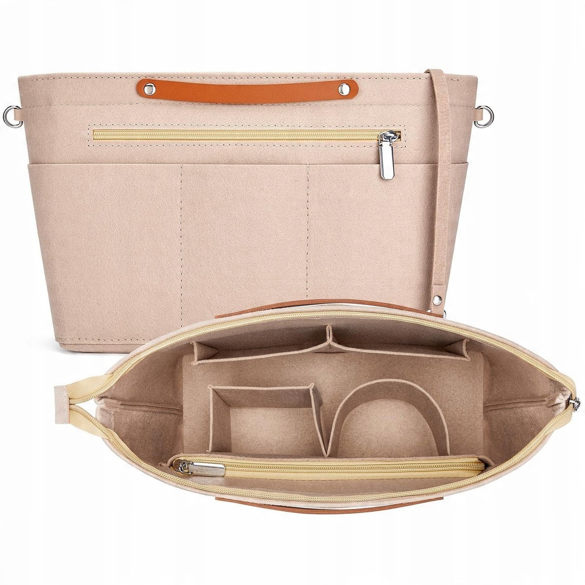 Witnewrage Organizer do torebki z filcu z zamkiem błyskawicznym i paskiem