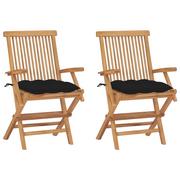 Fotele i krzesła ogrodowe - vidaXL Lumarko Krzesła ogrodowe z czarnymi poduszkami, 2 szt., drewno tekowe! 3062509 - miniaturka - grafika 1