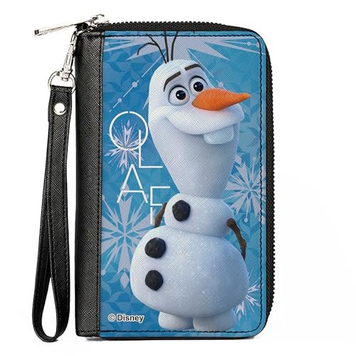 Buckle-Down Portfel Disneya, zamek błyskawiczny, Frozen Olaf Smiling Pose and Text Snowflakes Blues/White, wegańska skóra, niebieski z białymi akcentami, 19 cm x 11,4 cm, na co dzień