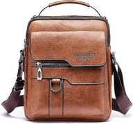 Torebki damskie - Torba męska, męska skórzana torba na ramię, torba listonoszka, plecak rekreacyjny, sportowa torba podróżna 22 * 26 * 6 cm Jasny brąz - miniaturka - grafika 1