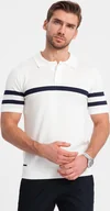 Koszulki męskie - Ombre Koszulka męska polo z miękkiej dzianiny z kontrastowymi pasami - biała V1 OM-POSS-0118 XXL - miniaturka - grafika 1