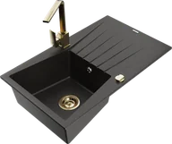 Zlewozmywaki z baterią - Mexen Cesar zlewozmywak granitowy 1-komorowy z ociekaczem i baterią kuchenną Rita, czarny/złoty metalik - 6514-75-670300-50 - miniaturka - grafika 1