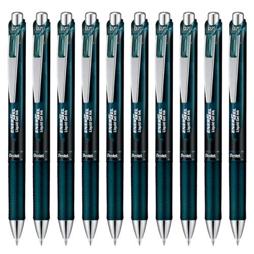 Pentel BL77A2-SA EnerGel żelowe pióro kulkowe z mechanizmem dociskowym, średnica kulki 0,7 mm = grubość linii 0,35 mm, do wielokrotnego napełniania, 10 sztuk, indygo czarne