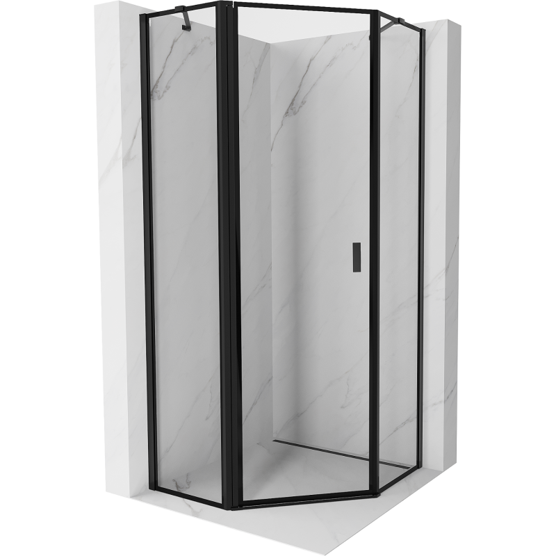 Mexen Mist kabina prysznicowa pięciokątna uchylna lewa 80 x 80 cm, czarna ramka, czarna - 8A8-080-080-70-70-L