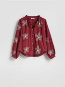 Bluzki damskie - Reserved - Bawełniana bluzka w kwiaty - bordowy - miniaturka - grafika 1