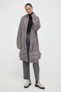Swetry damskie - Guess kardigan z domieszką wełny kolor czarny ciepły - grafika 1