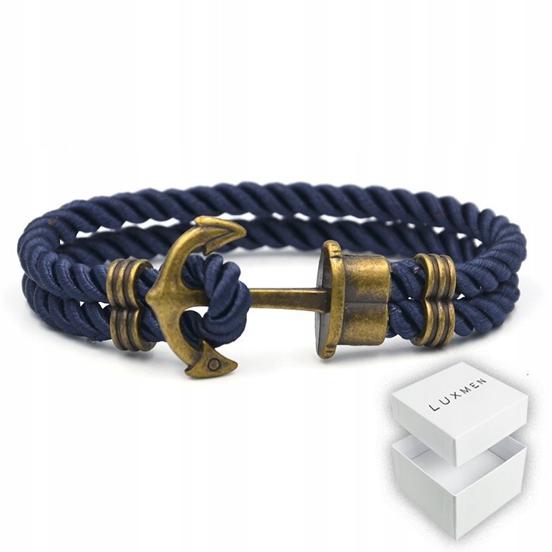 Męska Bransoletka Pleciona Kotwica Granatowa