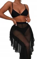 Stroje kąpielowe - Zestaw bikini czarny strój dwuczęściowy spodnie z falbankami na lato S - miniaturka - grafika 1