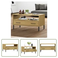 Ławy i stoliki kawowe - The Living Store Stolik kawowy OSLO z metalowymi nogami brązowy 85x50x45 cm lite drewno - miniaturka - grafika 1