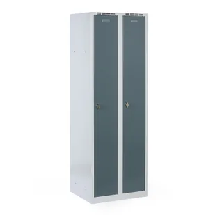 Metalowa szafka ubraniowa na cokole, 2-drzwiowa, 1800 x 600 x 500 mm, zamek obrotowy, drzwi ciemnoszare - Szafki biurowe - miniaturka - grafika 1